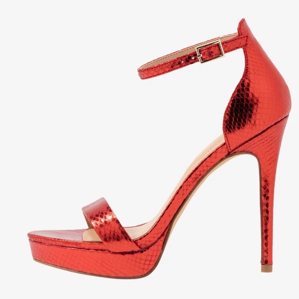 Aldo 5” Shiny Red Faux Snake Skin Heel